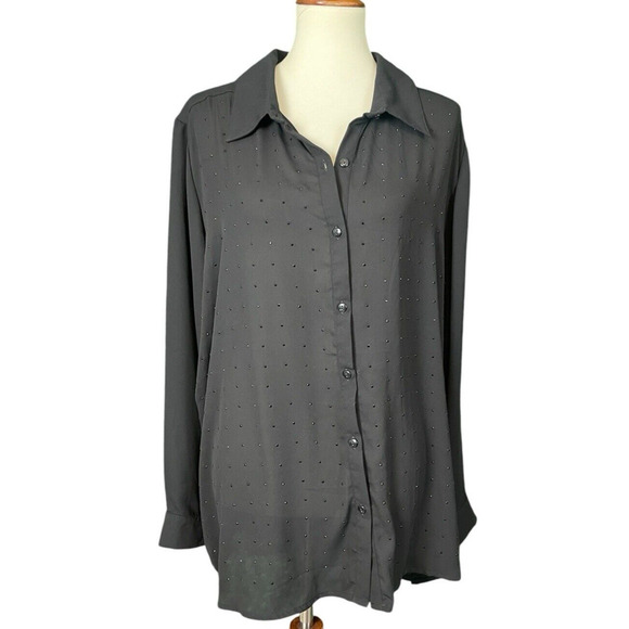 George Black Sheer Blouse Sparkly Women Size 3X NWT Flowy Dark Romantic Y2k NWT - Picture 7 of 13